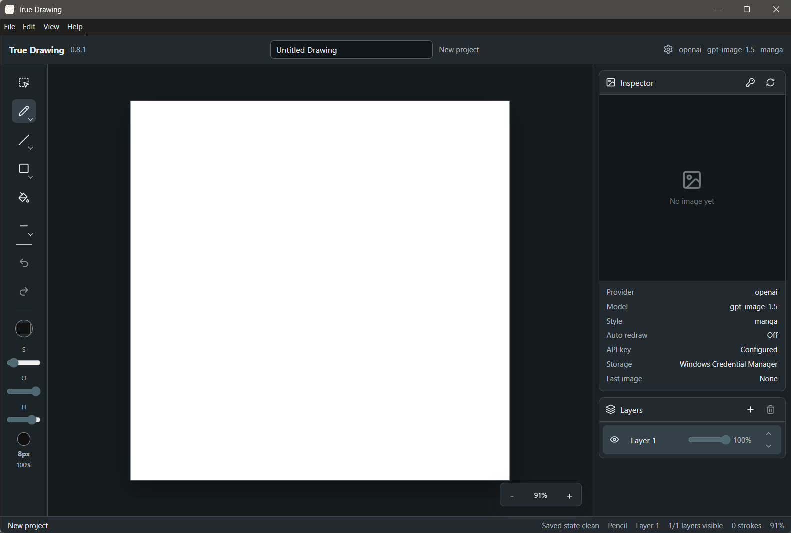True Drawing interface in dark theme